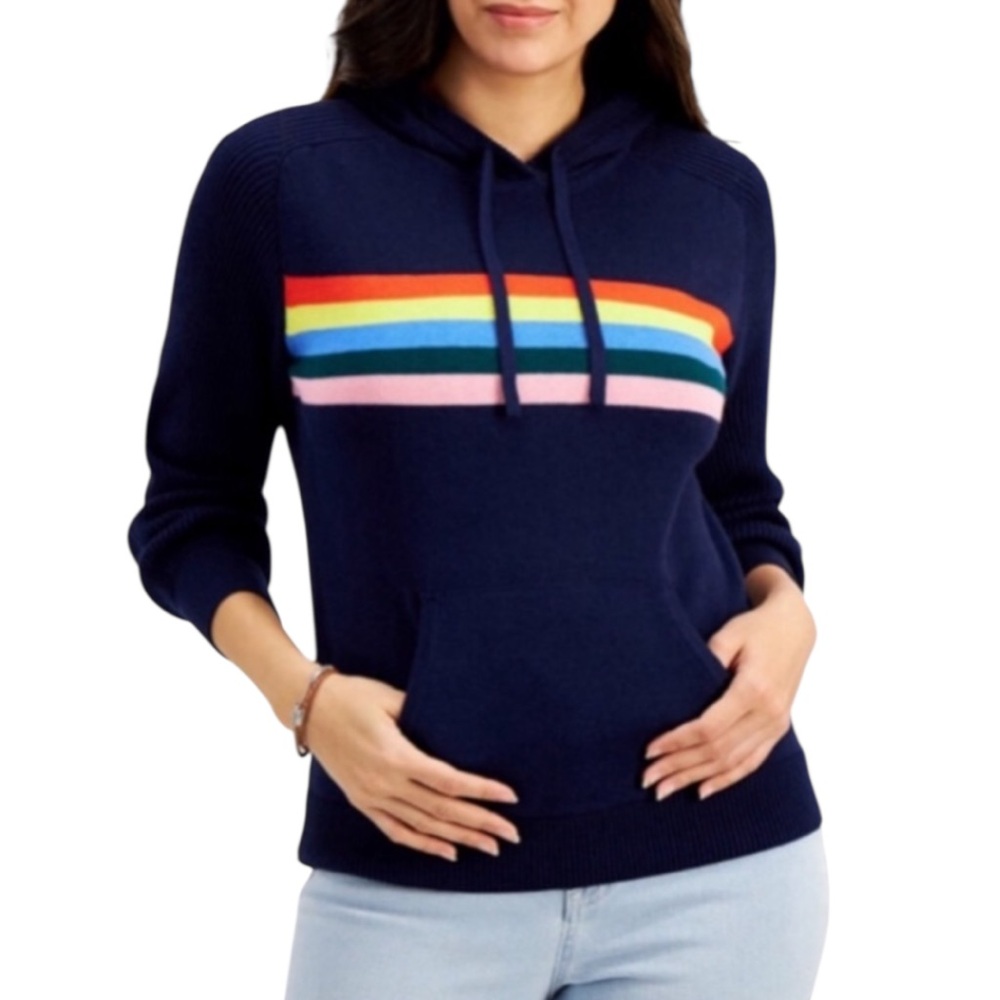 Style & Co Rainbow Stripe Knit Kangaroo Pocket Hoodie Sweater, Small, Fit=Medium - Picture 14 of 14